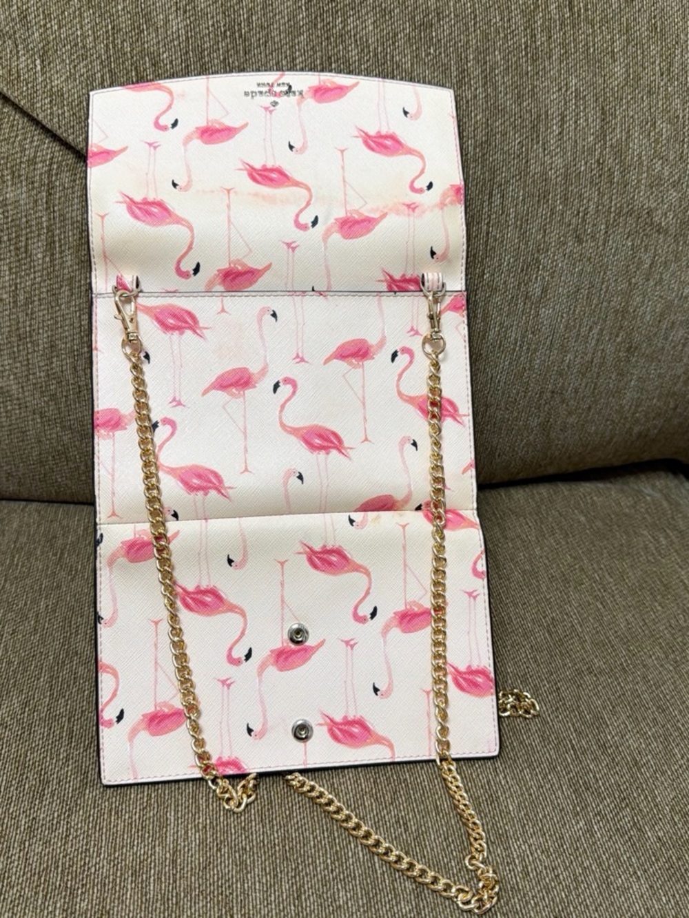 kate spade Flamingo Print Chain Crossbody in White and Pink Mini Purse - Picture 9 of 9